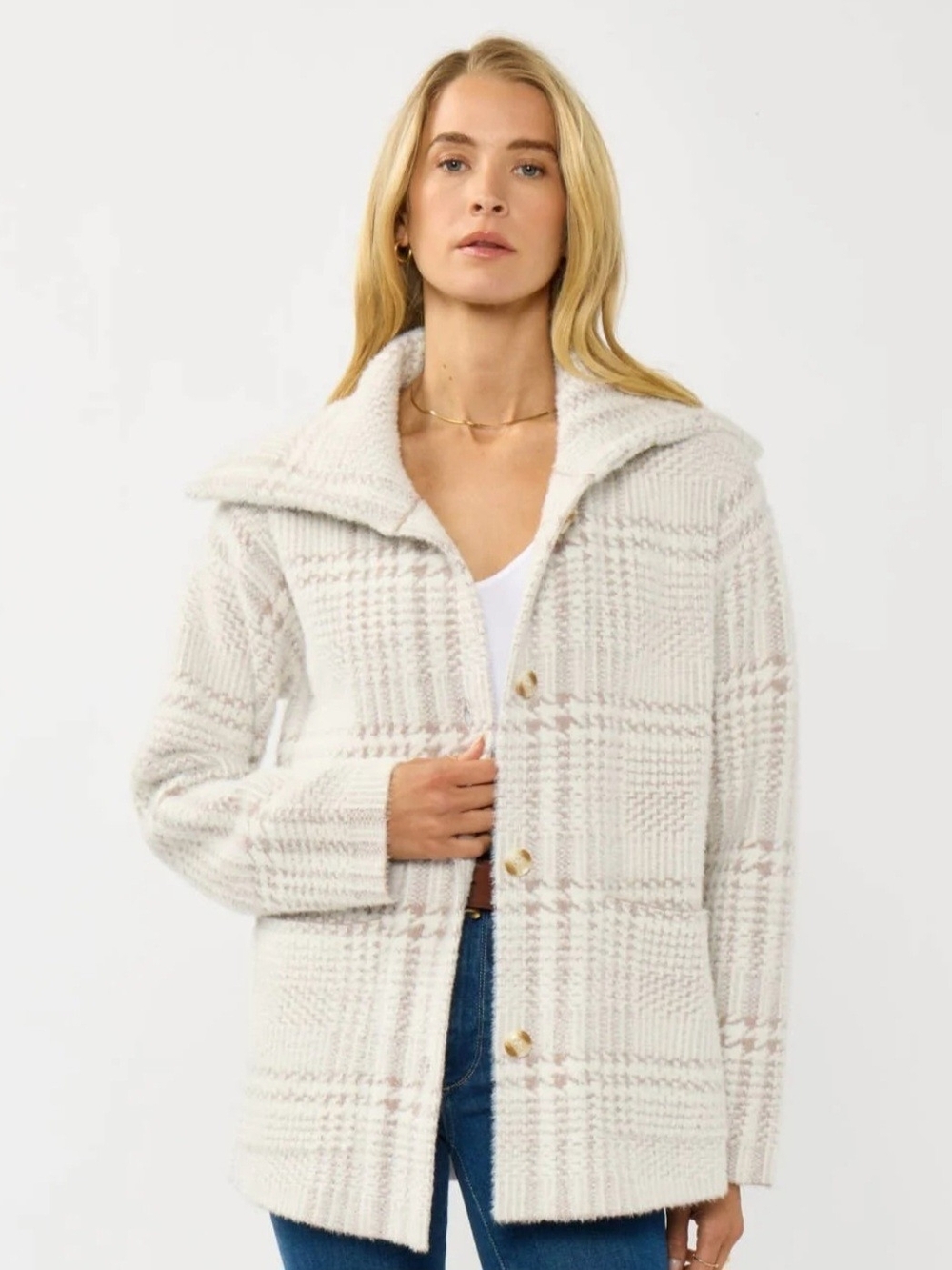 Love Stitch Cream Plaid Teddy Jacket